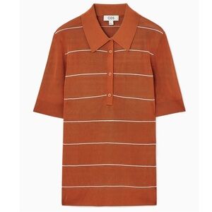 COS Stripped Knitted Polo Dark Orange Viscose Shirt Woman’s Size S